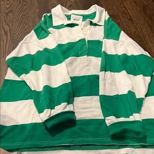 Aerie Green and White Striped Oversized Rugby Shirt